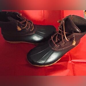 Women’s SPERRY Saltwater Duck Boots Dark Brown Leather and Tan Rubber